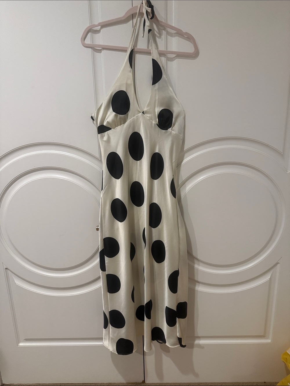 Urban Outfitters Cream and Black Polka Dot One-Shoulder Dress